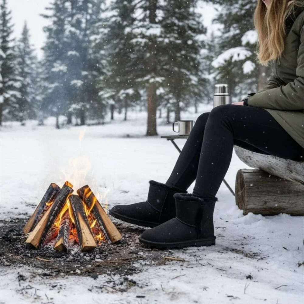 Kirkland 8 Real Fur Short Boots Womens Shearling Suede Shoe Winter Snow Outdoor